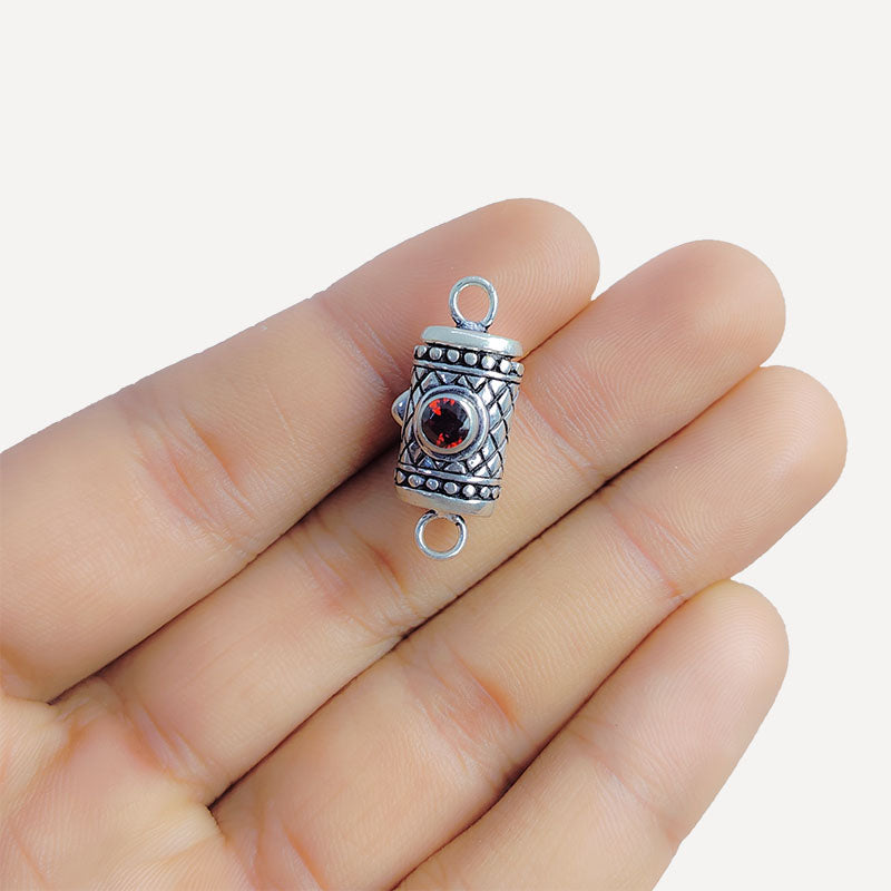 Silver Overlay Over Copper clasp with round red stone handcrafted in India with vintage oxidized detailing.