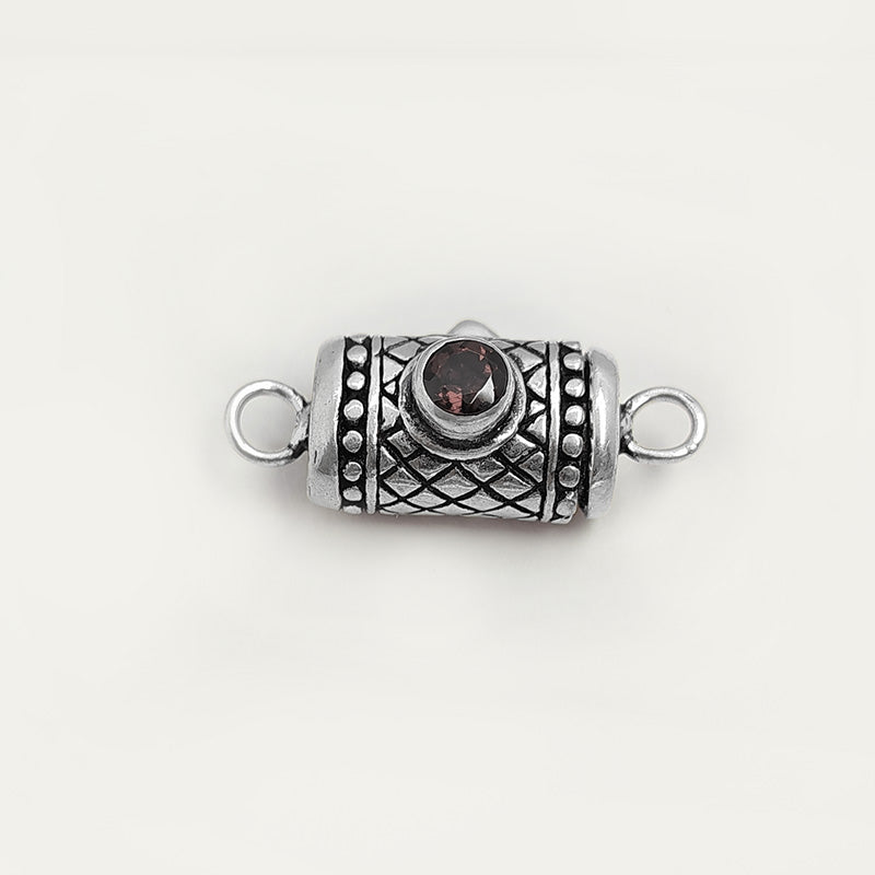 Silver Overlay Over Copper clasp with round red stone handcrafted in India with vintage oxidized detailing.