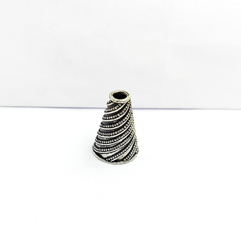 Silver Overlay Over Copper twisting granulation motif cone handcrafted in India with vintage oxidized finish.