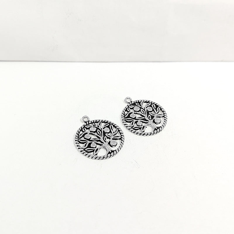 Silver Overlay Tree of Life Charm handcrafted in India with oxidized finish for spiritual and nature-inspired jewelry.