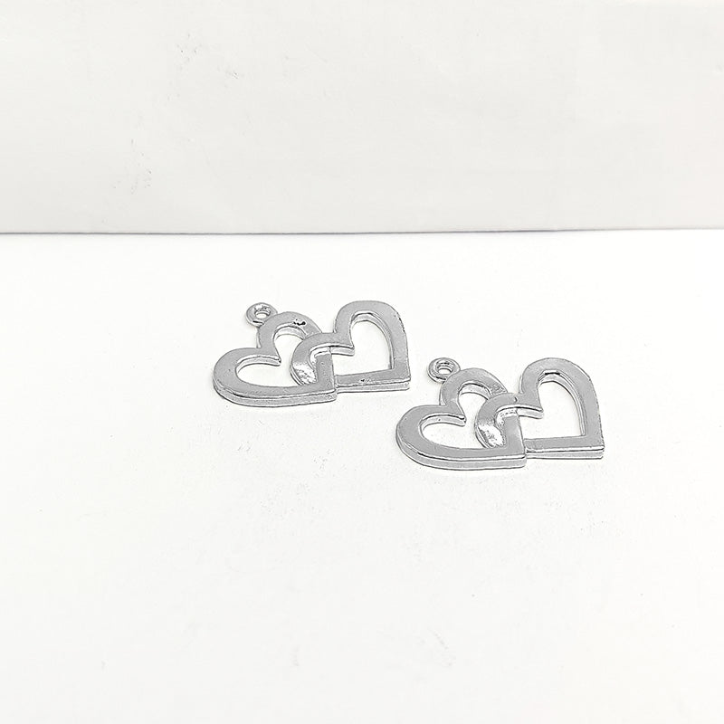 Silver Overlay Double Heart Charm handcrafted in India with oxidized finish for romantic and DIY jewelry designs.