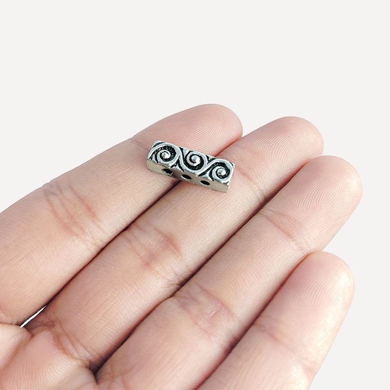 Silver Overlay Over Copper handcrafted spiral design spacer bar from India with antique silver finish