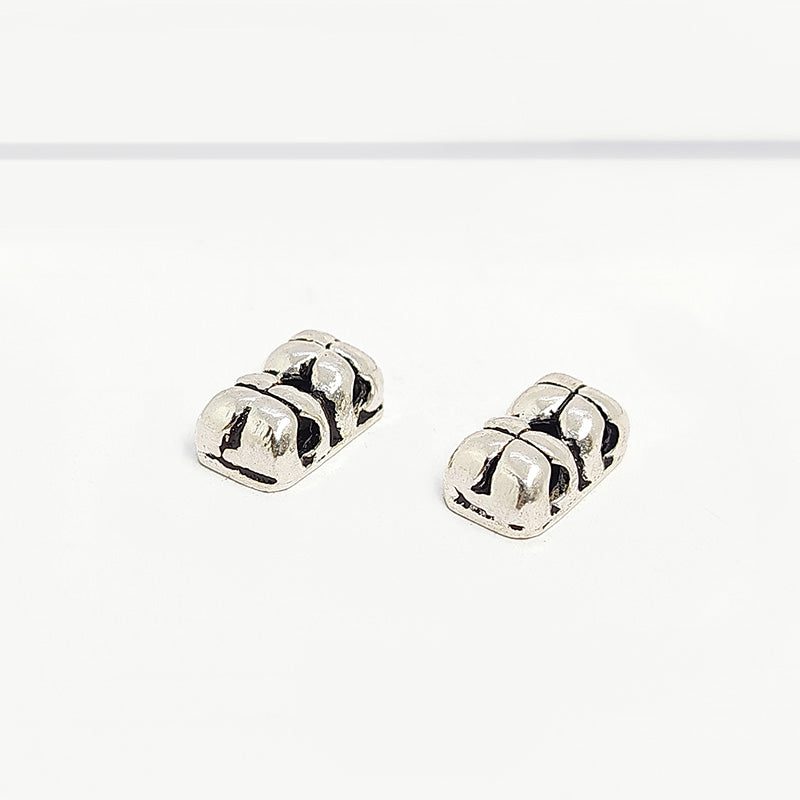 Silver Overlay Over Copper handcrafted dual hole dome spacer bead from India with antique silver finish