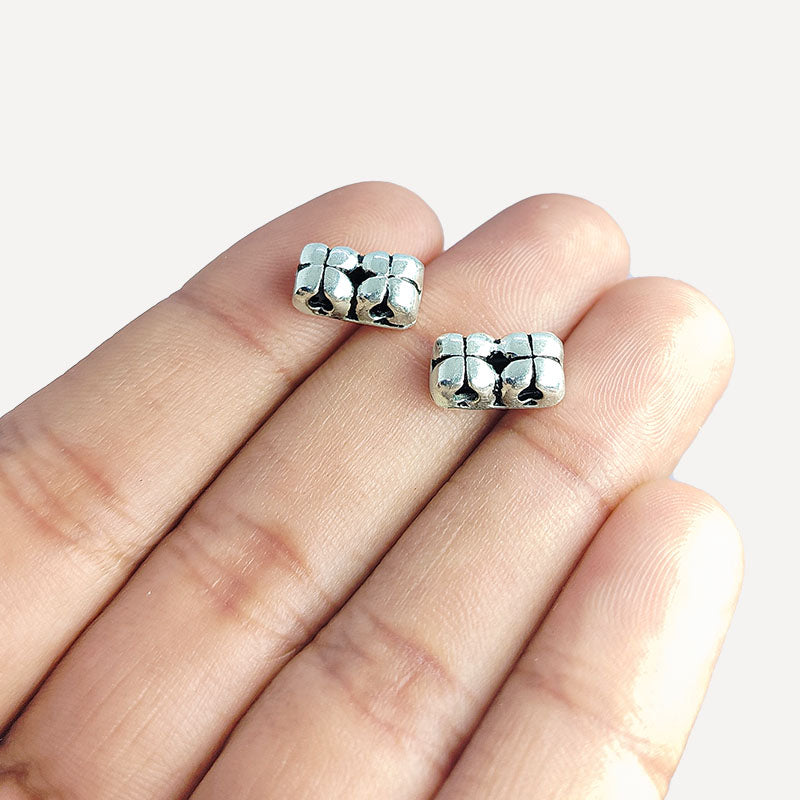 Silver Overlay Over Copper handcrafted dual hole dome spacer bead from India with antique silver finish