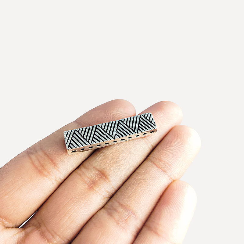 Silver Overlay Over Copper handcrafted geometrical spacer bar with 11 holes from India for multi strand jewelry