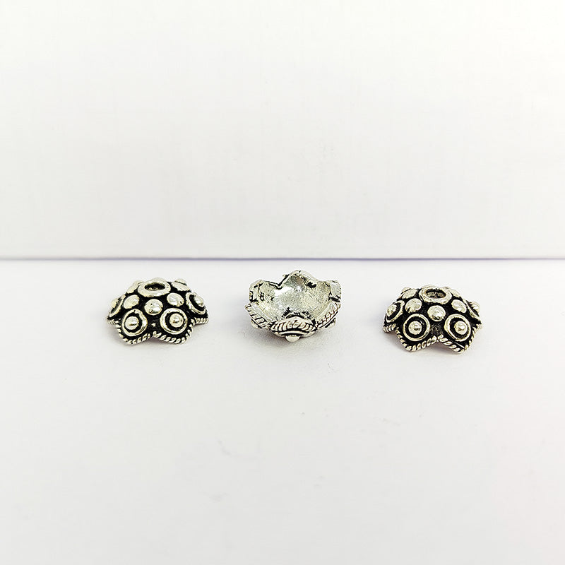 Silver overlay over copper decorative dome bead caps with oxidized finish, handcrafted in India for jewelry making