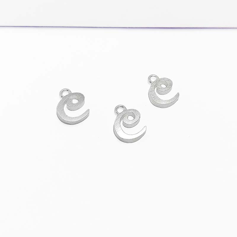 Silver overlay over copper alphabet C Charm with curved script design, handcrafted in India for personalized jewelry