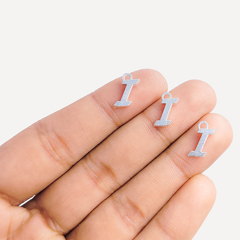 Silver overlay over copper alphabet I Charm with minimal design, handcrafted in India for personalized jewelry