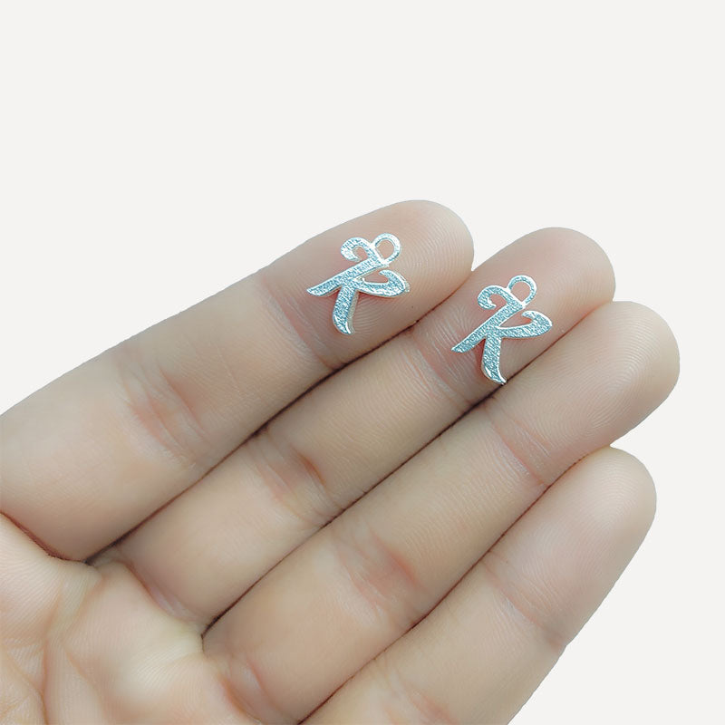 Silver overlay over copper alphabet K pendant with decorative design, handcrafted in India for personalized jewelry