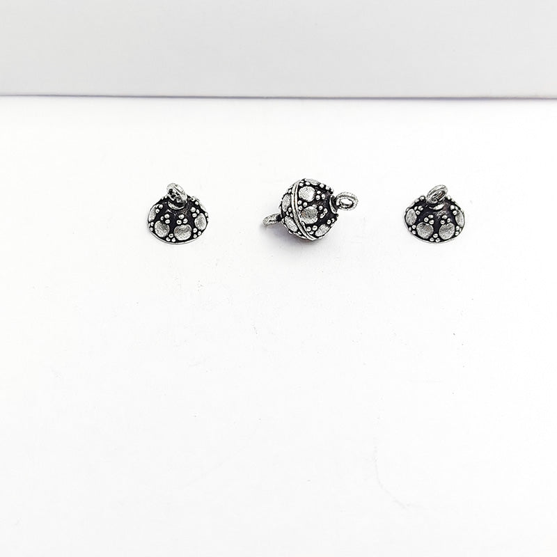 Handcrafted Silver Overlay Over Copper round granulated magnetic clasp from India with oxidized silver finish for handmade jewelry designs.