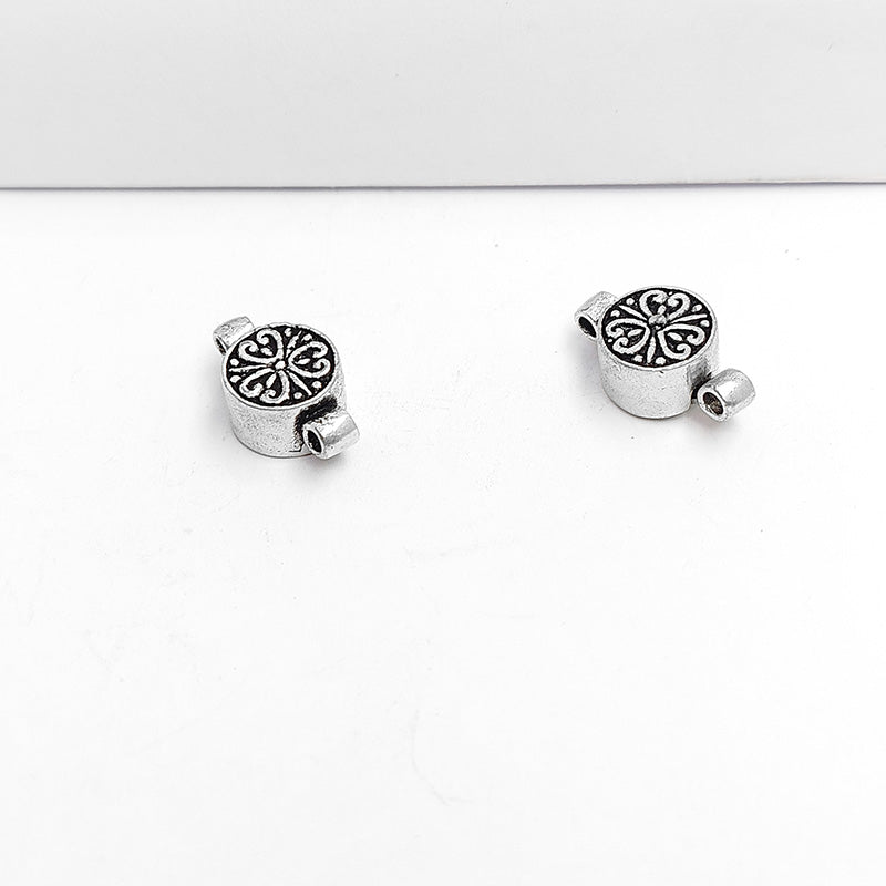 Handcrafted Silver Overlay Over Copper floral magnetic clasp from India with oxidized silver finish for vintage jewelry designs.