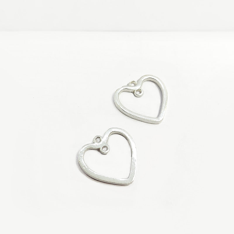 Handcrafted Silver Overlay Over Copper open heart pendant from India with polished silver finish for handmade jewelry designs.