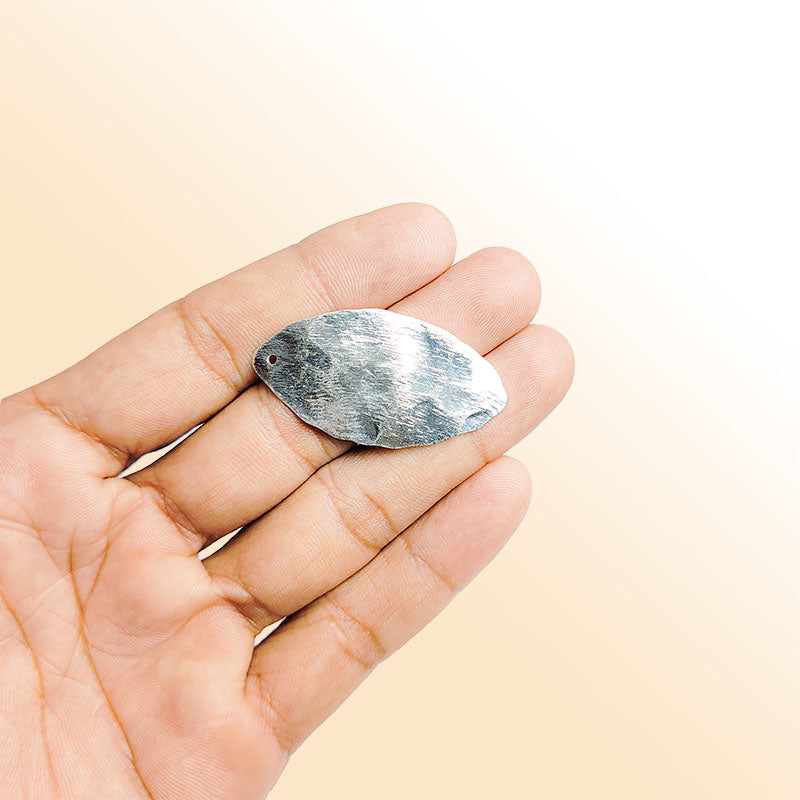 Handcrafted Silver Overlay Over Copper hammered oval Charm link from India with matte silver finish for artisan jewelry.