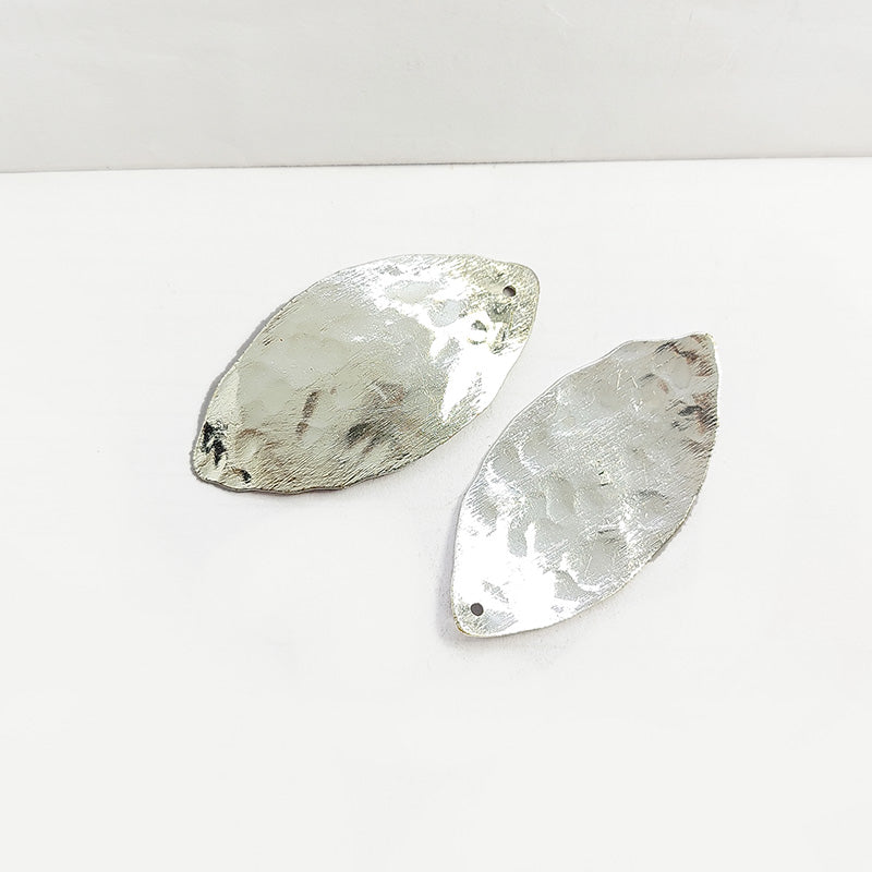 Handcrafted Silver Overlay Over Copper hammered oval connector link from India with matte silver finish for artisan jewelry.