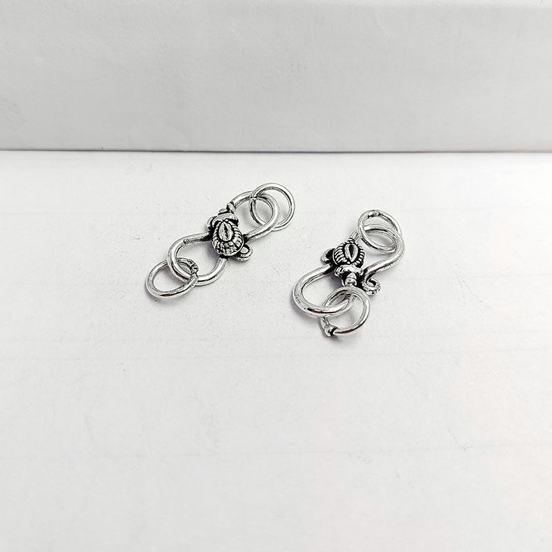 Handcrafted Silver Overlay Over Copper “S” Hook Clasp from India with oxidized antique finish for vintage and boho jewelry.