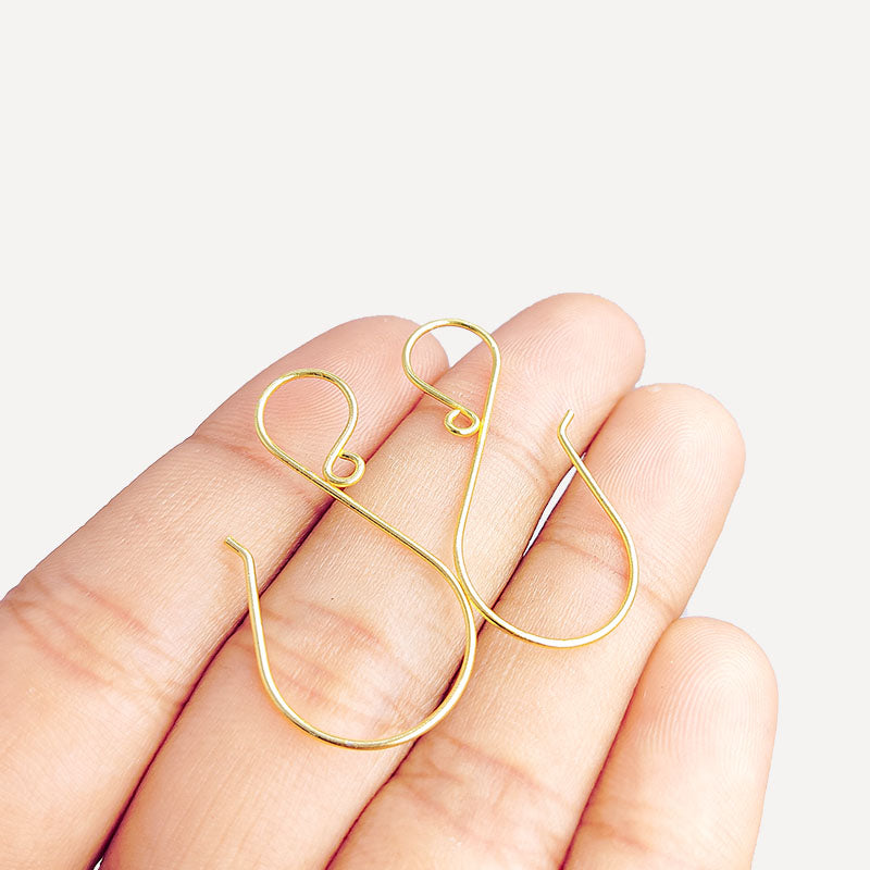 Elegant 18K Gold Overlay Earwire For Earrings With Curved Swirl Design Handcrafted In India