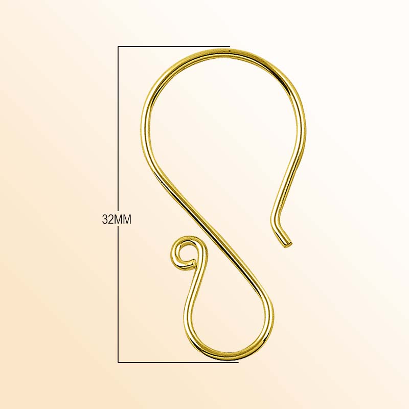 Elegant 18K Gold Overlay Earwire For Earrings With Curved Swirl Design Handcrafted In India