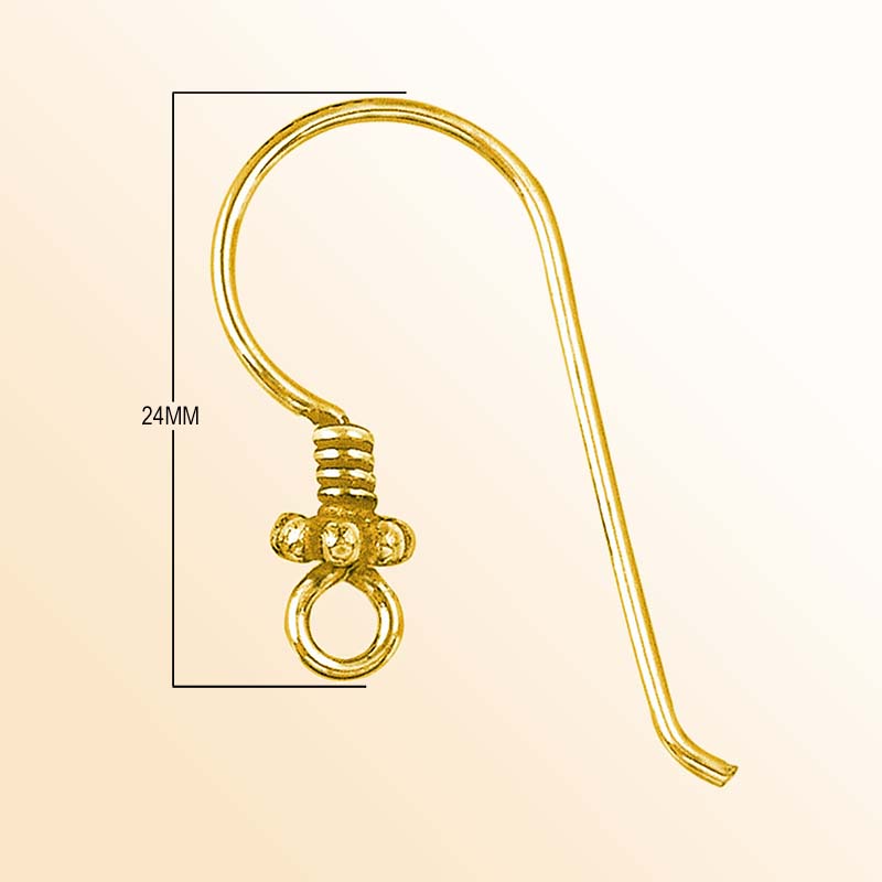 Elegant 18K Gold Overlay India Granulated Coil Earwire For Earrings With Polished Finish Handcrafted In India