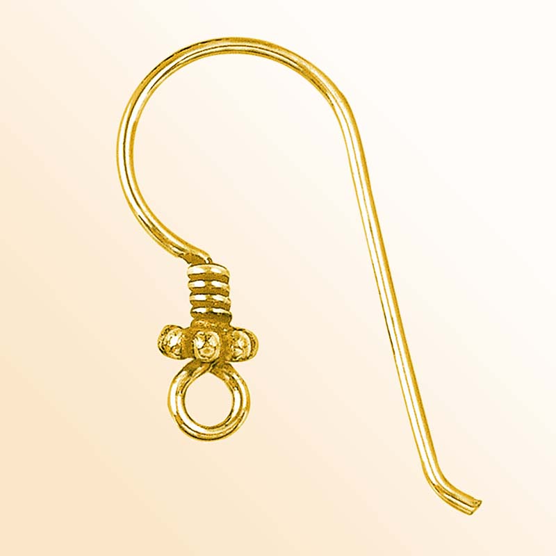 Elegant 18K Gold Overlay India Granulated Coil Earwire For Earrings With Polished Finish Handcrafted In India