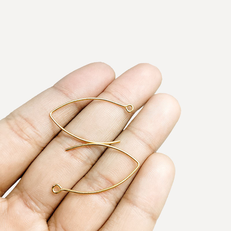 Elegant 18K Gold Overlay India Marquise Earwire For Earrings With Polished Finish Handcrafted In India