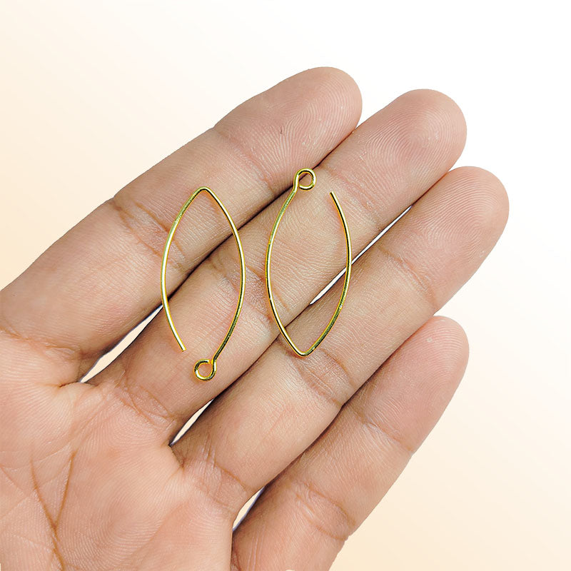 Elegant 18K Gold Overlay India Marquise Earwire For Earrings With Polished Finish Handcrafted In India