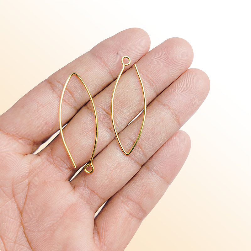 Elegant 18K Gold Overlay India Marquise Earwire For Earrings With Polished Finish Handcrafted In India