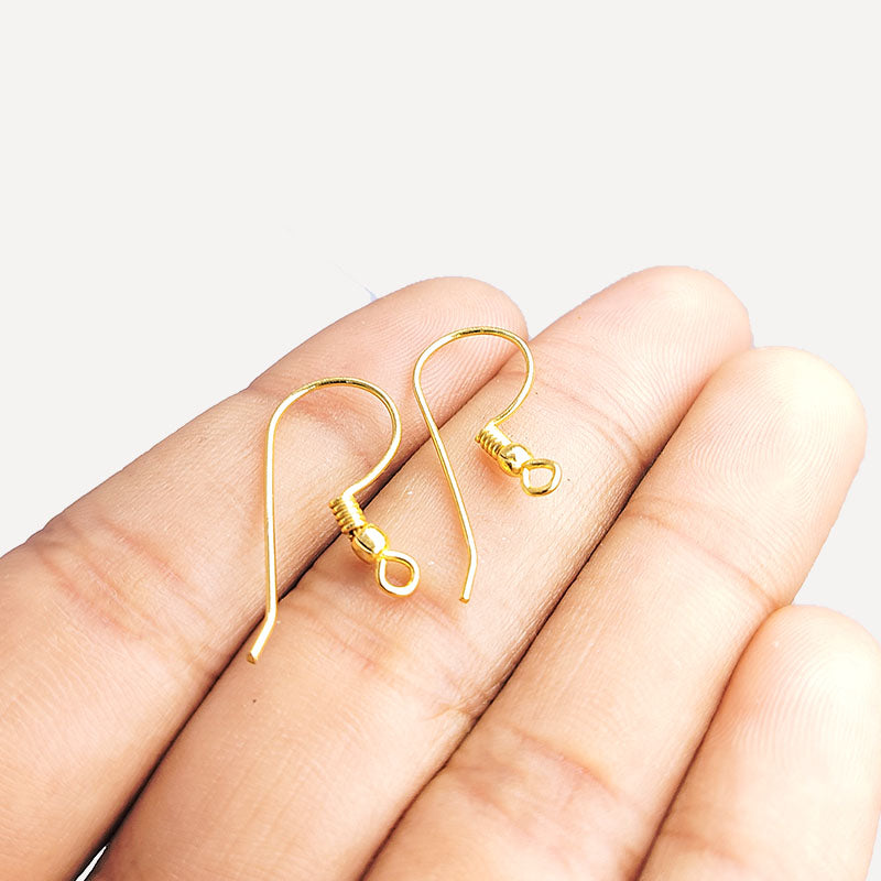 Elegant 18K Gold Overlay India Earwire With Ball And Coil Accent For Designer Jewelry Handcrafted In India