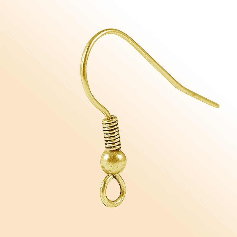 Elegant 18K Gold Overlay India Hook Earwire With Coil And Ball Accent For Designer Earrings Handcrafted In India