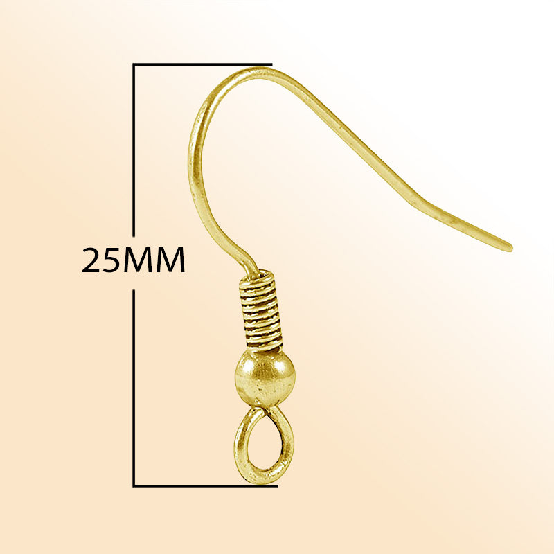 Elegant 18K Gold Overlay India Hook Earwire With Coil And Ball Accent For Designer Earrings Handcrafted In India