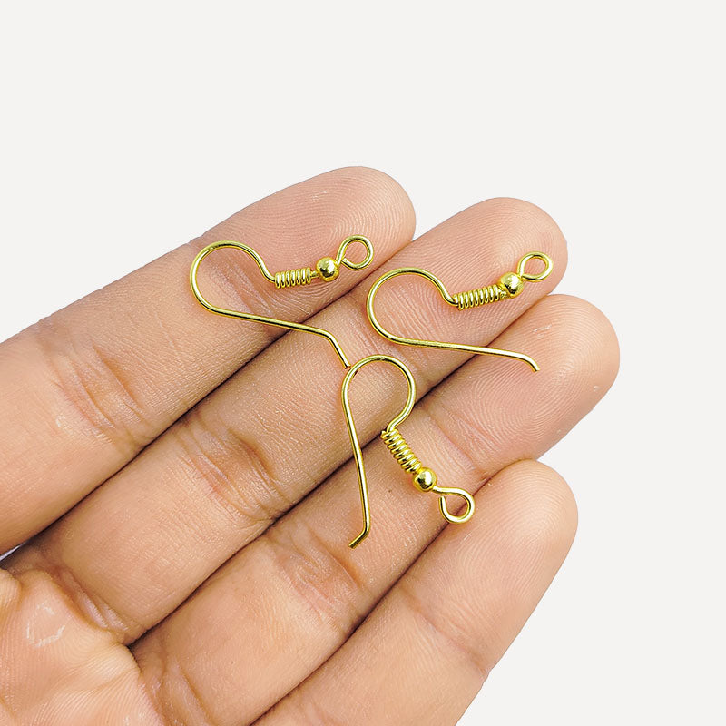 Elegant 18K Gold Overlay India Hook Earwire With Coil And Ball Accent For Designer Earrings Handcrafted In India
