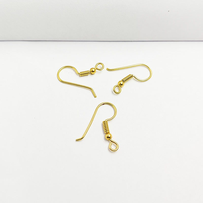 Elegant 18K Gold Overlay India Hook Earwire With Coil And Ball Accent For Designer Earrings Handcrafted In India