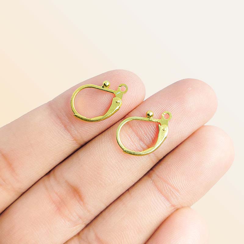 Elegant 18K Gold Overlay India Leverback Earwire With Bead Accent For Designer Earrings Handcrafted In India