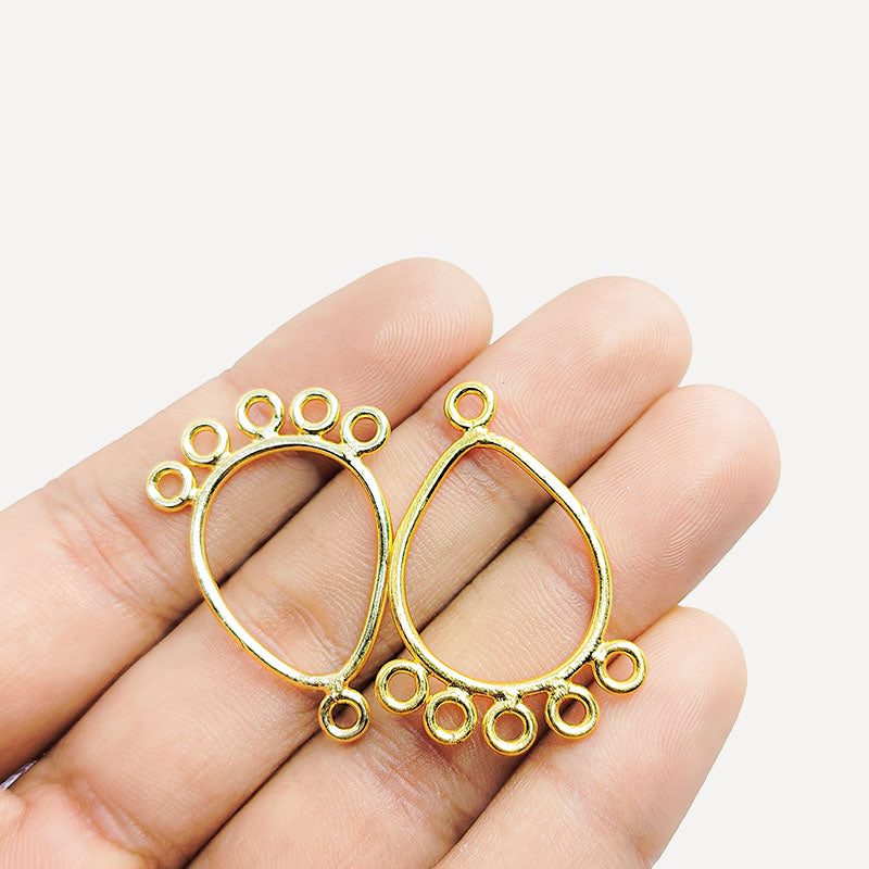 Handcrafted 18K Gold Overlay Over copper teardrop chandelier earring finding with multiple loops for DIY jewelry projects, artisan quality from India.