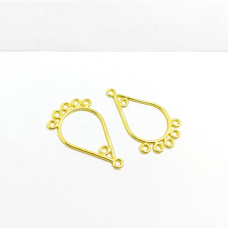 Handcrafted 18K Gold Overlay Over copper teardrop chandelier earring finding with multiple loops for DIY jewelry projects, artisan quality from India.