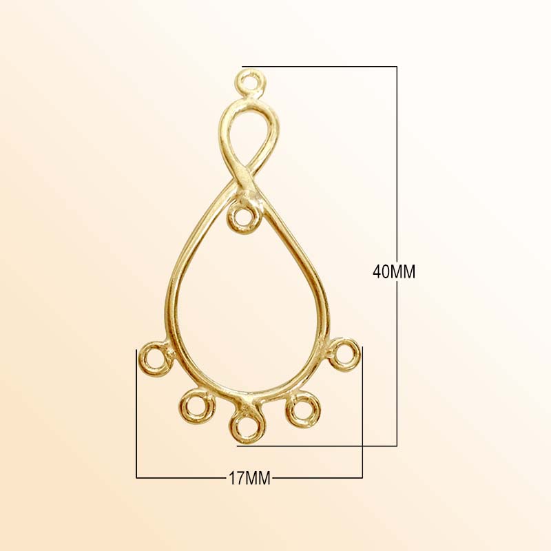 Handcrafted 18K Gold Overlay Over copper teardrop chandelier earring finding with multiple loops for DIY jewelry projects, artisan quality from India.