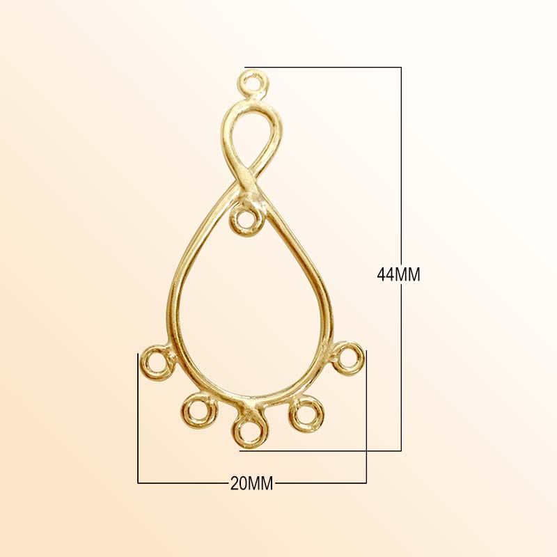 Handcrafted 18K Gold Overlay Over copper teardrop chandelier earring finding with multiple loops for DIY jewelry projects, artisan quality from India.