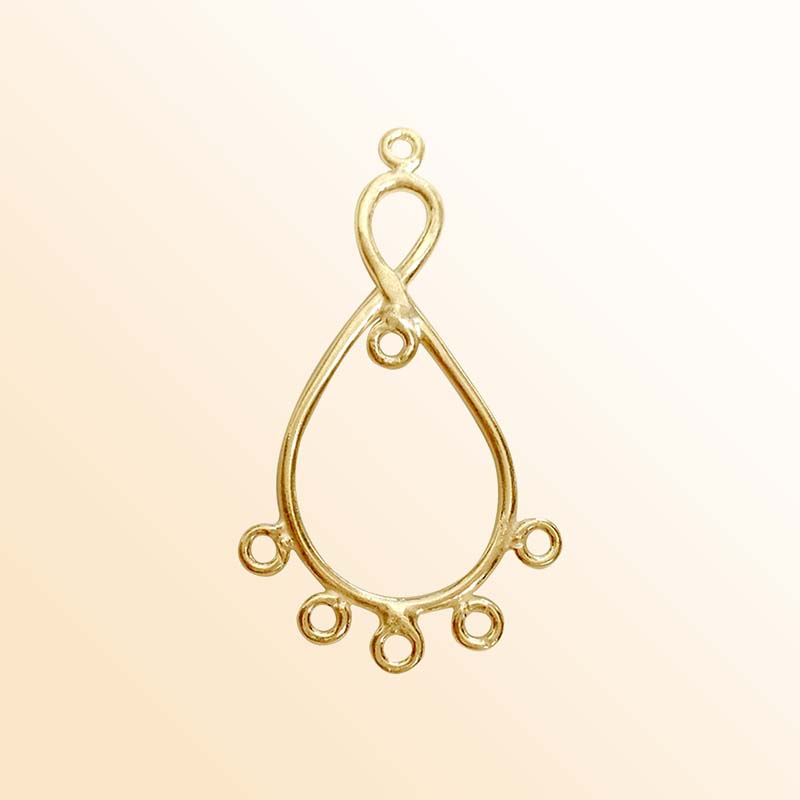 Handcrafted 18K Gold Overlay Over copper teardrop chandelier earring finding with multiple loops for DIY jewelry projects, artisan quality from India.