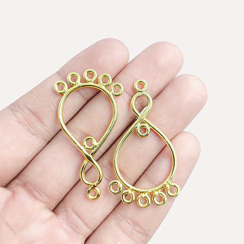 Handcrafted 18K Gold Overlay Over copper teardrop chandelier earring finding with multiple loops for DIY jewelry projects, artisan quality from India.