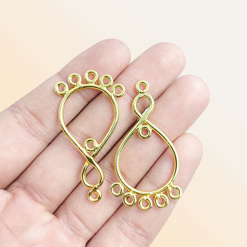 Handcrafted 18K Gold Overlay Over copper teardrop chandelier earring finding with multiple loops for DIY jewelry projects, artisan quality from India.