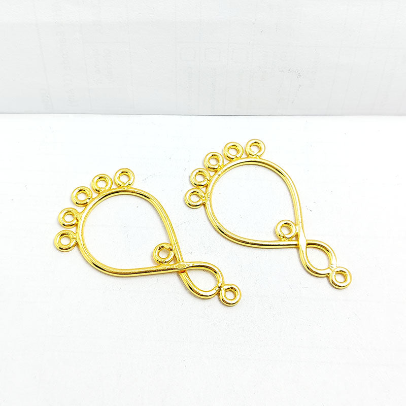 Handcrafted 18K Gold Overlay Over copper teardrop chandelier earring finding with multiple loops for DIY jewelry projects, artisan quality from India.
