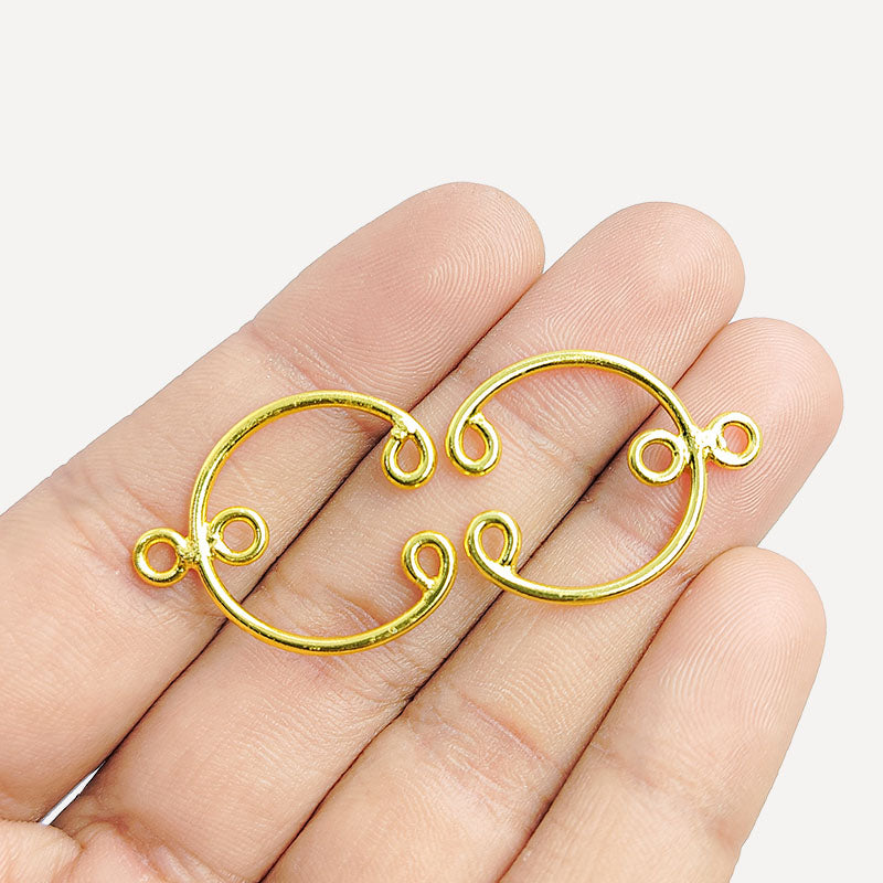 Handcrafted 18K Gold Overlay Over copper chandelier earring finding with multiple rings for DIY statement jewelry making, artisan quality from India.