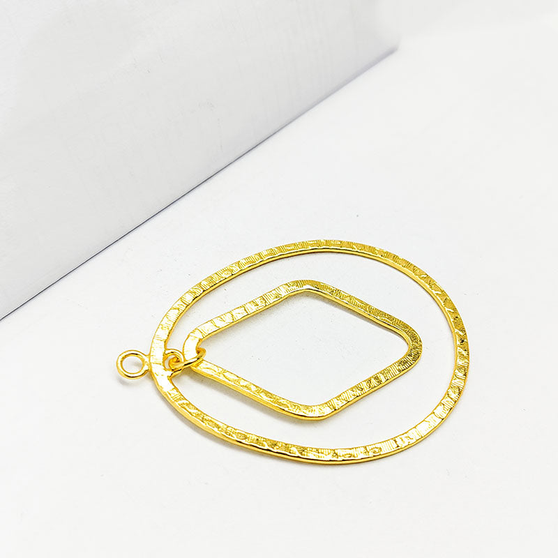Elegant 18K Gold Overlay India Teardrop And Diamond Connector With Textured Design For Handcrafted Jewelry Handcrafted In India