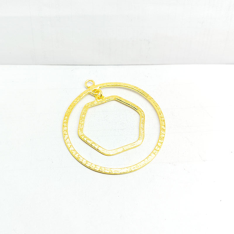 Chic 18K Gold Overlay India Circle And Hexagon Connector With Textured Design For Handcrafted Jewelry Handcrafted In India