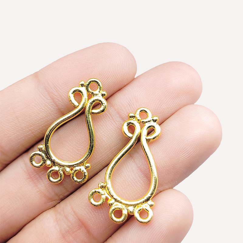 Elegant 18K Gold Overlay India Teardrop Connector With Five Loops For Artistic Jewelry Designs Handcrafted In India