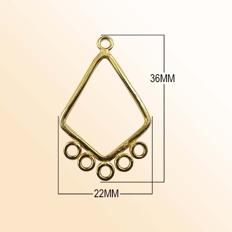Elegant 18K Gold Overlay India Diamond Shape Connector Link For Designer Jewelry Handcrafted In India