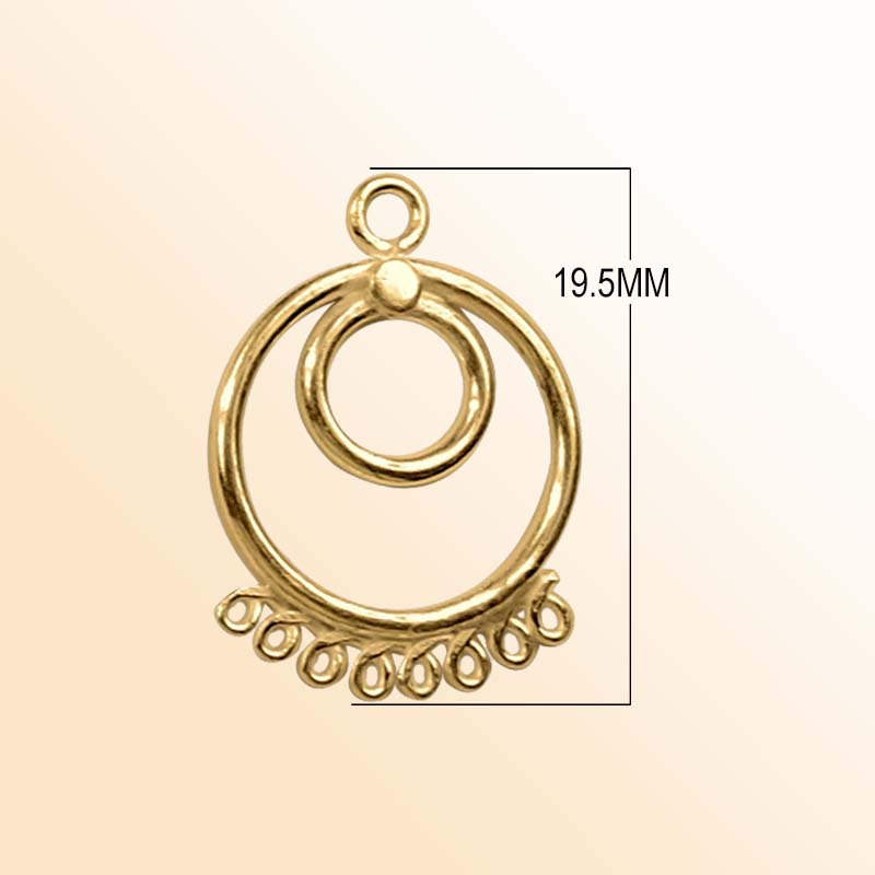 18K Gold Overlay Concentric Circle Earwire Connector Charm Handcrafted In India