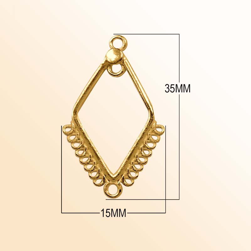 Handcrafted 18K Gold Overlay Diamond Frame Earwire Connector Jewelry Component Made In India