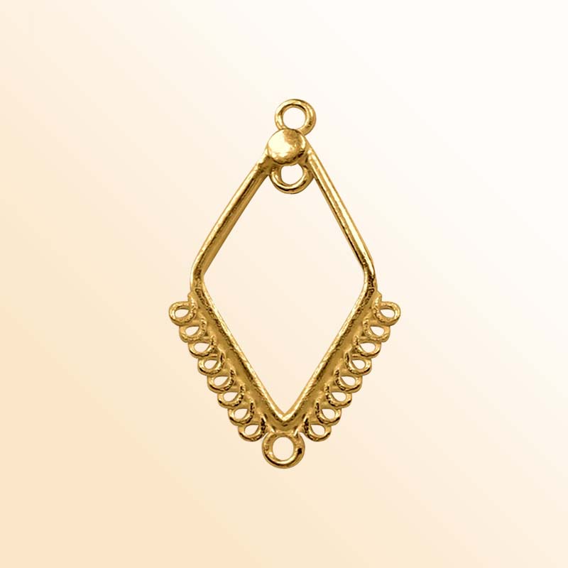 Handcrafted 18K Gold Overlay Diamond Frame Earwire Connector Jewelry Component Made In India