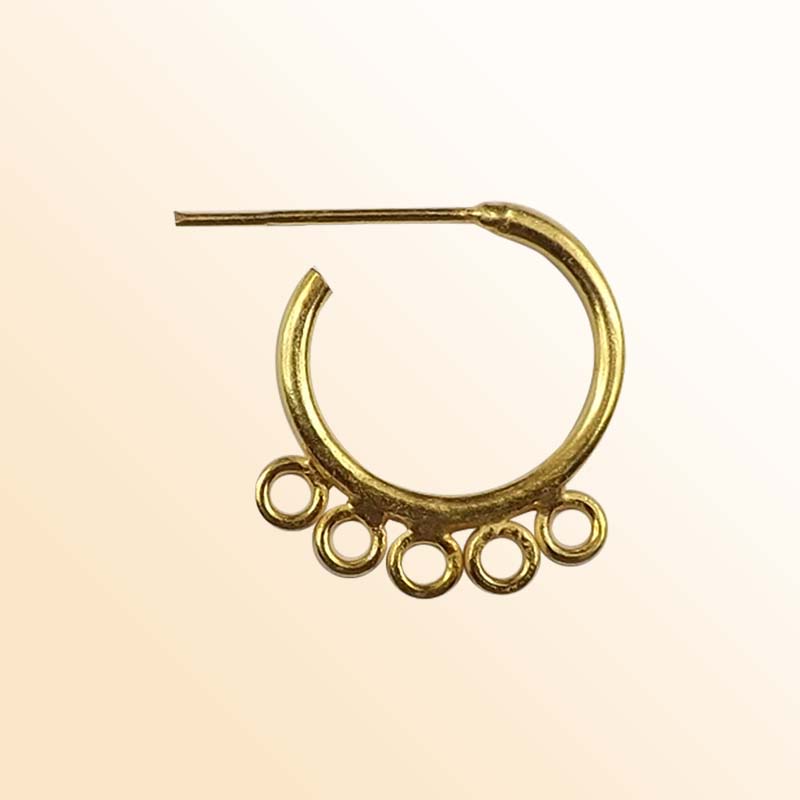 Handcrafted 18K Gold Overlay Half Hoop Five Loop Earwire Connector Jewelry Component From India