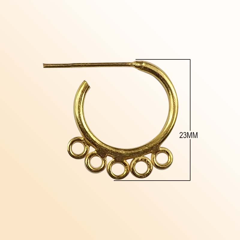 Handcrafted 18K Gold Overlay Half Hoop Five Loop Earwire Connector Jewelry Component From India